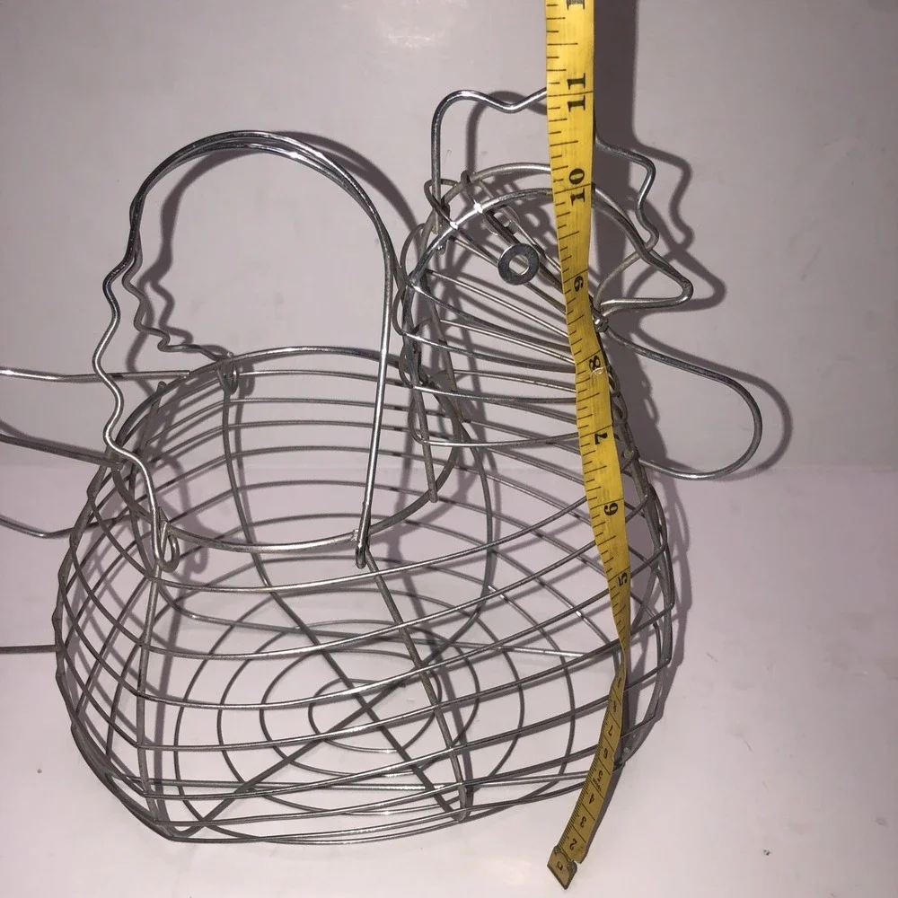 Chicken Hen Egg Basket Gray Chrome‎ Wire Large Farmhouse Country Vintage Kitchen